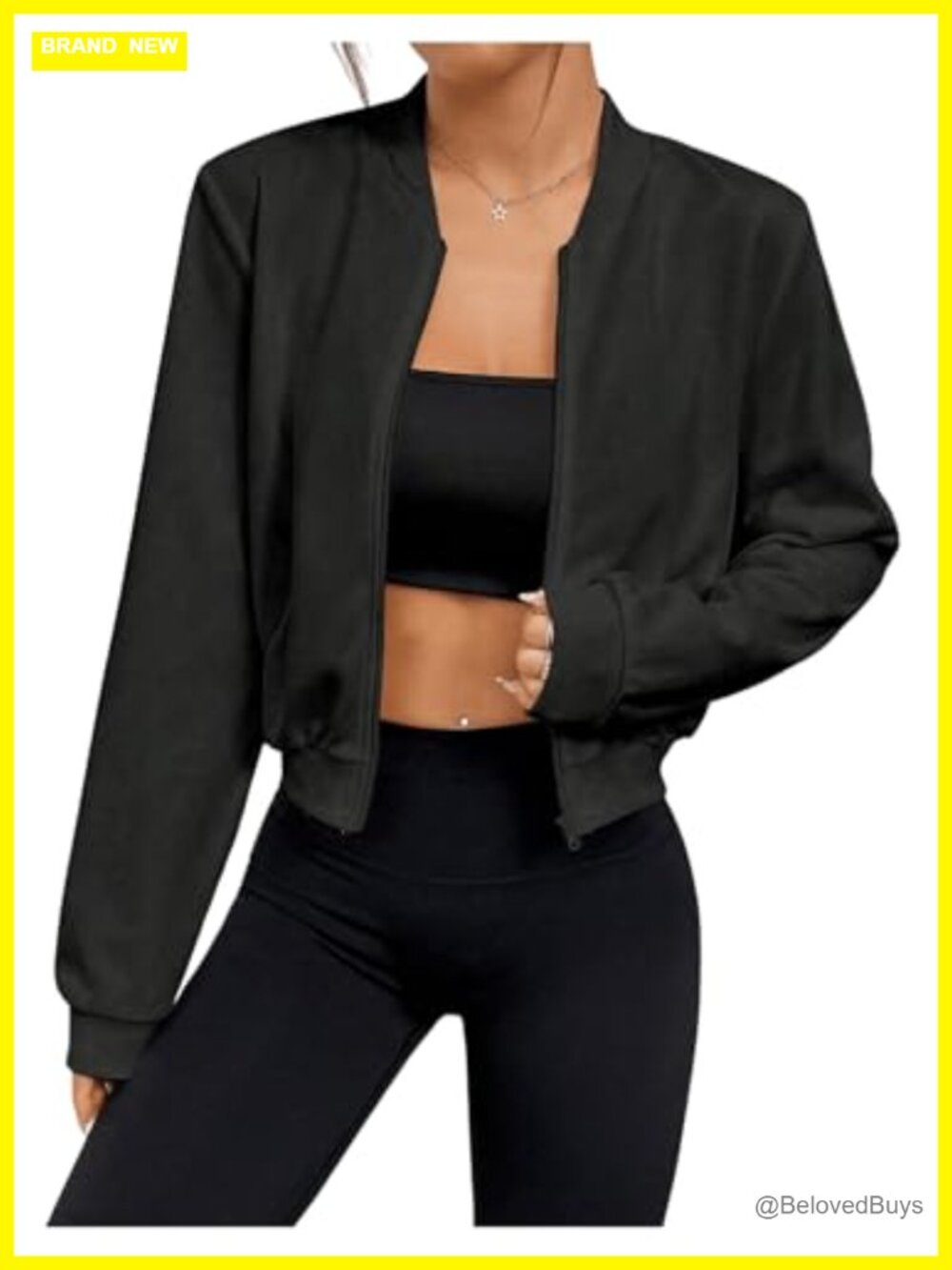 Women's Lightweight Cropped Bomber Casual Zip Up Jacket Polyester